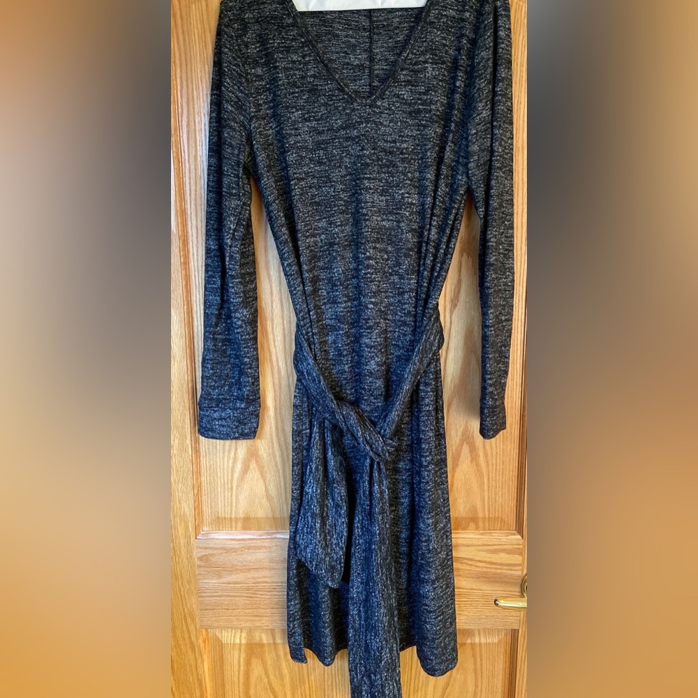GAP Maternity Softest Belted Midi Sweater Dress Charcoal Heather Gray